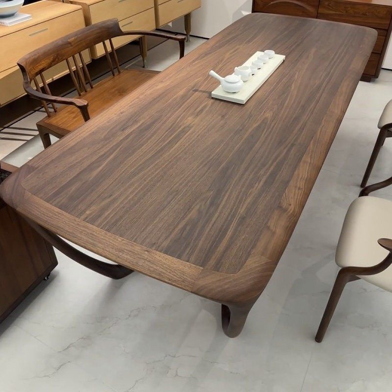 新中式拱桥茶桌北美黑胡桃木轻奢茶台实木泡茶桌2025新款高端茶桌