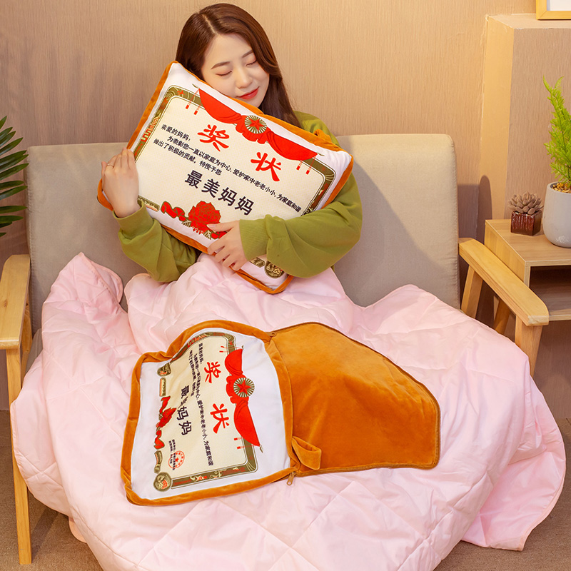 创意奖状母亲节送l妈妈爸爸夏婆婆抱枕被子两用靠枕折叠教师节礼