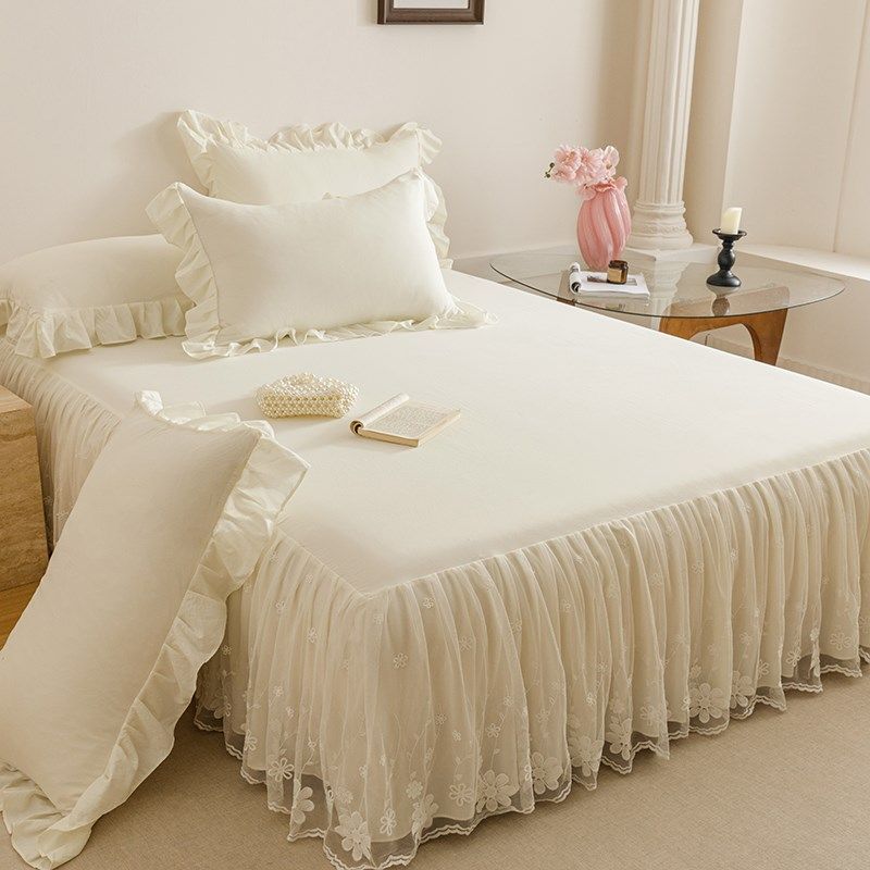 新款舒适水洗棉床裙三件套床罩床垫保护套雪纺蕾丝边花边床裙款,床上用品,床裙,淘宝优惠券,粉丝福利购,淘宝优惠卷
