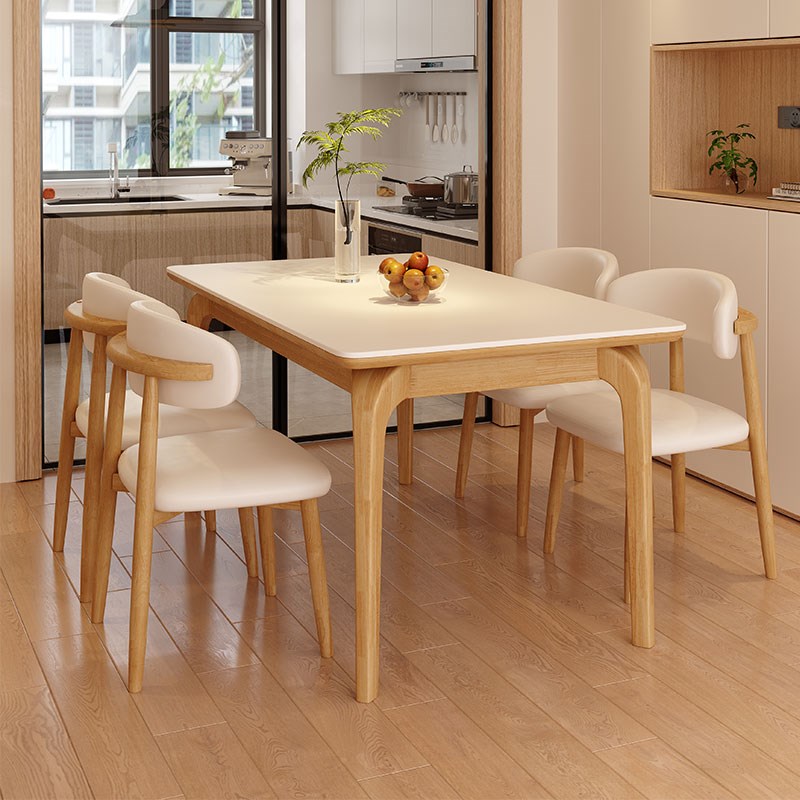 全实木岩板餐桌椅20o24新款家用小户型吃饭桌现代简约长方形西餐