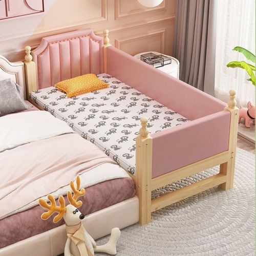 实木儿童拼接床加宽拼接床婴儿床宝宝床带软包护栏床小床拼接大床