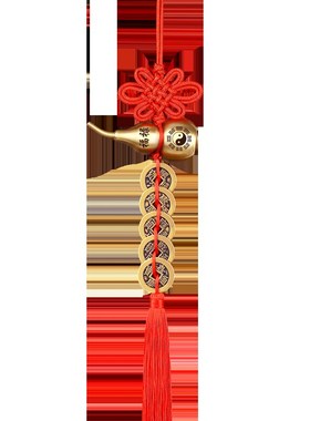 五帝钱门对门铜葫芦开盖朱砂真品纯铜摆件大门铜钱串吉祥结挂件