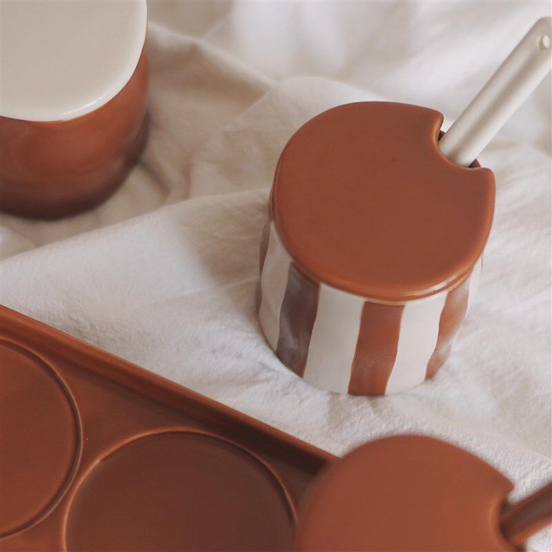 丹麦釉下彩手作复古风陶瓷调味罐原设计家用厨房收纳盒用品调料罐