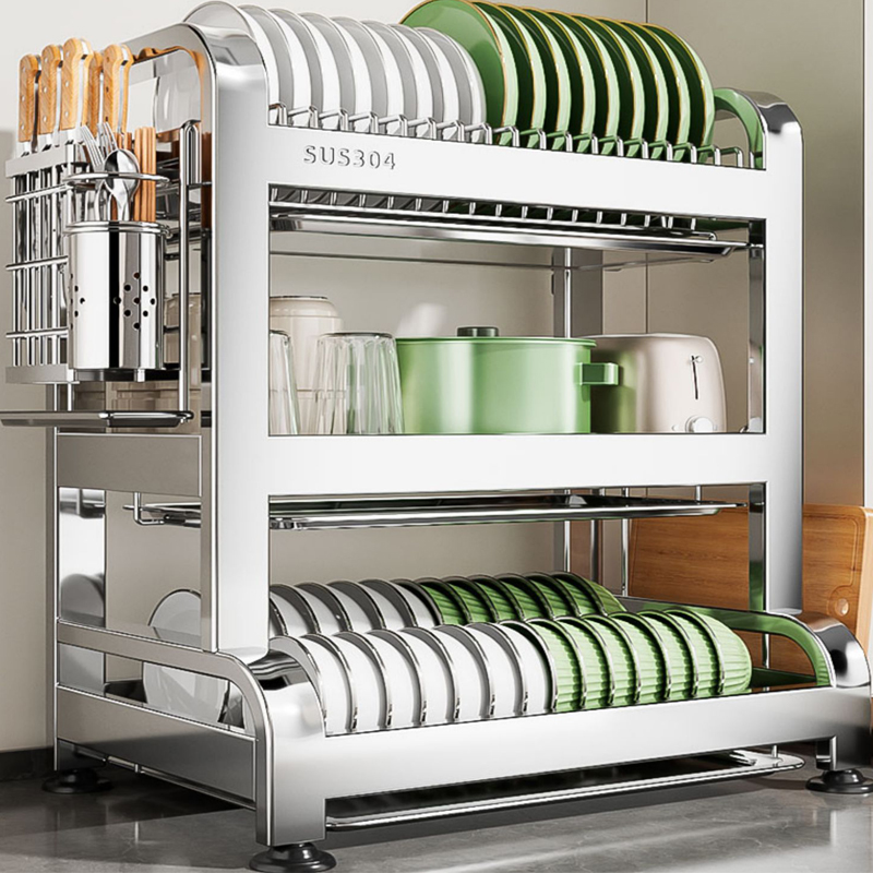 304不锈钢厨h房置物架家用台面多功能碗盘沥水架放碗架碗筷收纳盒