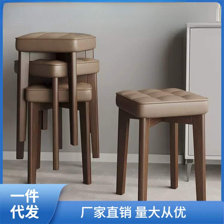 实木软包餐椅家用凳子现代简约木椅子客厅板凳可叠放餐桌凳子娜幽