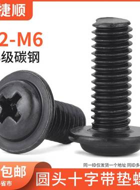 M2M2.5M3M4M5 黑色十字圆头带垫螺丝带垫螺钉盘头十字带垫螺丝5L