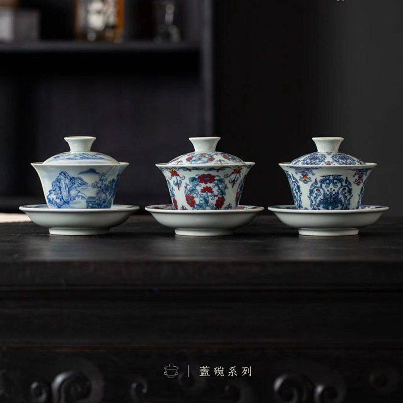 仿古陶瓷盖碗青花瓷釉里红家用功夫三才泡茶碗个敬茶碗厂家,餐饮具,盖碗,淘宝优惠券,粉丝福利购,淘宝优惠卷