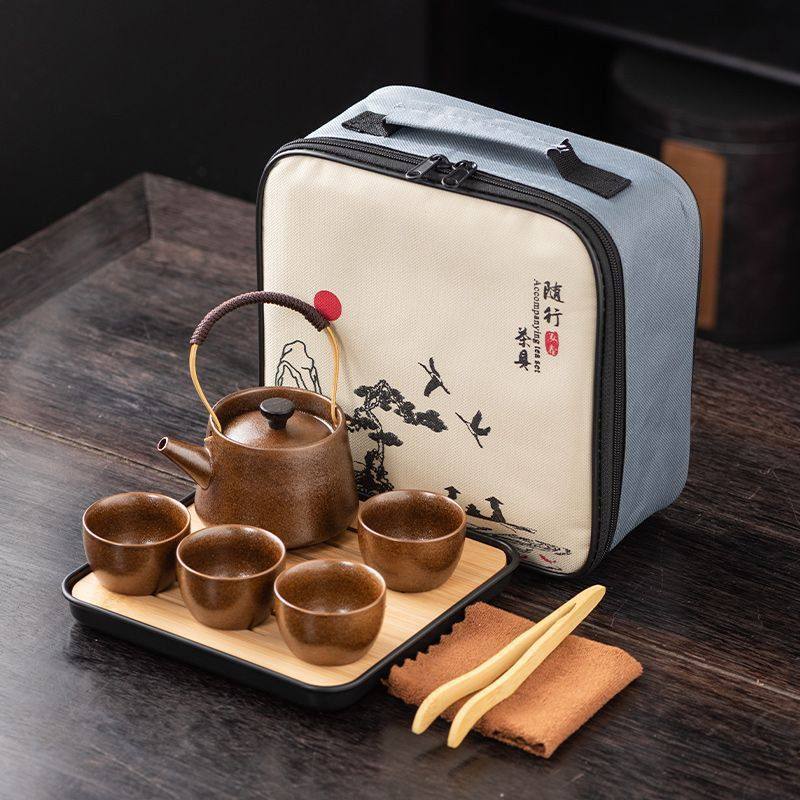 旅行茶具套装窑变陶瓷提梁泡茶壶户外鎏金功夫茶具公司活动伴手礼,餐饮具,旅行茶具,淘宝优惠券,粉丝福利购,淘宝优惠卷