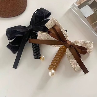 優(yōu)雅氣質(zhì)蝴蝶結(jié)飄帶直條電話線發(fā)圈頭飾女泡泡辮高馬尾神器頭繩