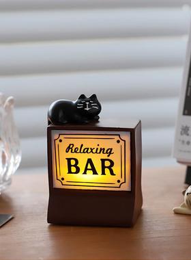 日式猫咪酒吧小夜灯生日礼物复古迷你桌面氛围装饰摆件咖啡吧台