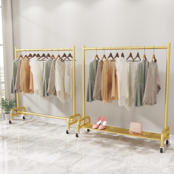服装店展示架女装货架直播间落地挂衣杆网红加粗移动带女装子轮子