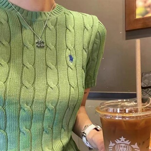 春夏新款学院风圆领绞花精仿针织衫女短袖修身百搭毛衣套头上衣
