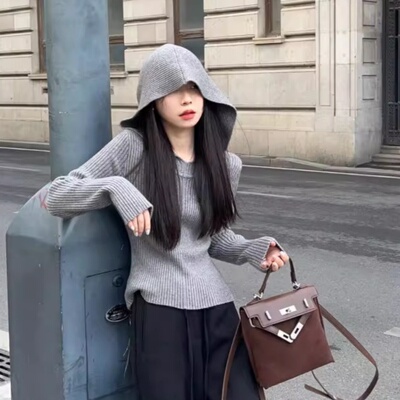 秋冬连帽修身精仿天丝羊毛毛衣女