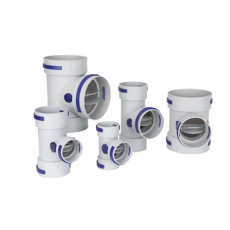 。新风系统管道配件PE波纹管道三通四通带阀正三通斜三通可调节风