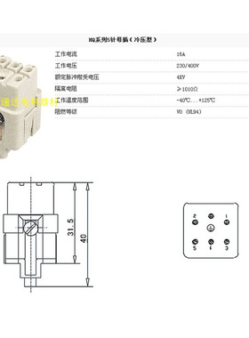 。西霸士5针航空回路插头矩形重载连接器HQ005F母芯插件现货