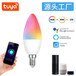 E14蜡烛灯泡RGBCW TUYA涂鸦E12 Zigbee 客厅吊顶吊灯Alexa Google