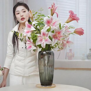 仿真花轻奢高端百合花装饰摆件高级感花束花瓶插花客厅干花永生花