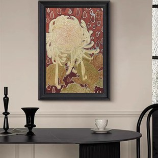 法式覆古风黄色菊花高级感手绘油画花开富贵客厅玄关中式手绘油画