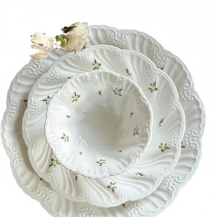 法式复古餐具套装浮雕玫瑰陶瓷餐盘碗碟子高级感白色餐具乔迁礼物