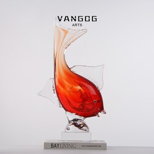 红色富贵鱼 轻奢高级感琉璃客厅摆件 山东淄博玄关家居装饰工艺品