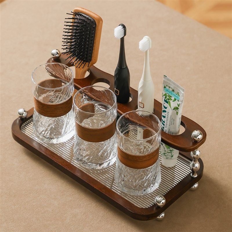 中古风牙刷漱口杯置物架卫生间台面牙膏电动牙刷架覆古洗漱杯套装