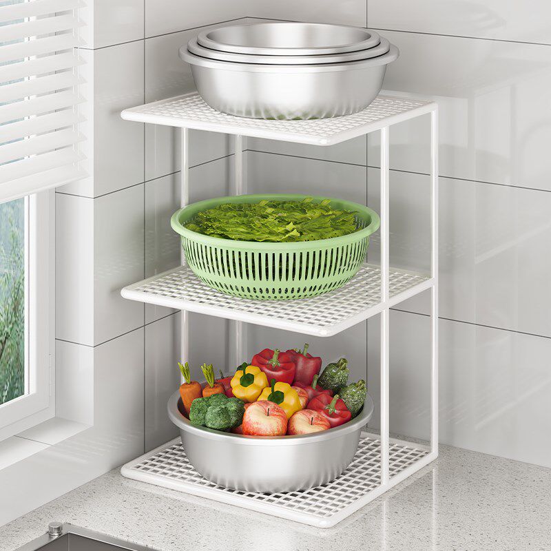 墙角放洗菜盆置物架菜篮子收纳架厨房台面三角架菜筐菜沥水篮架子