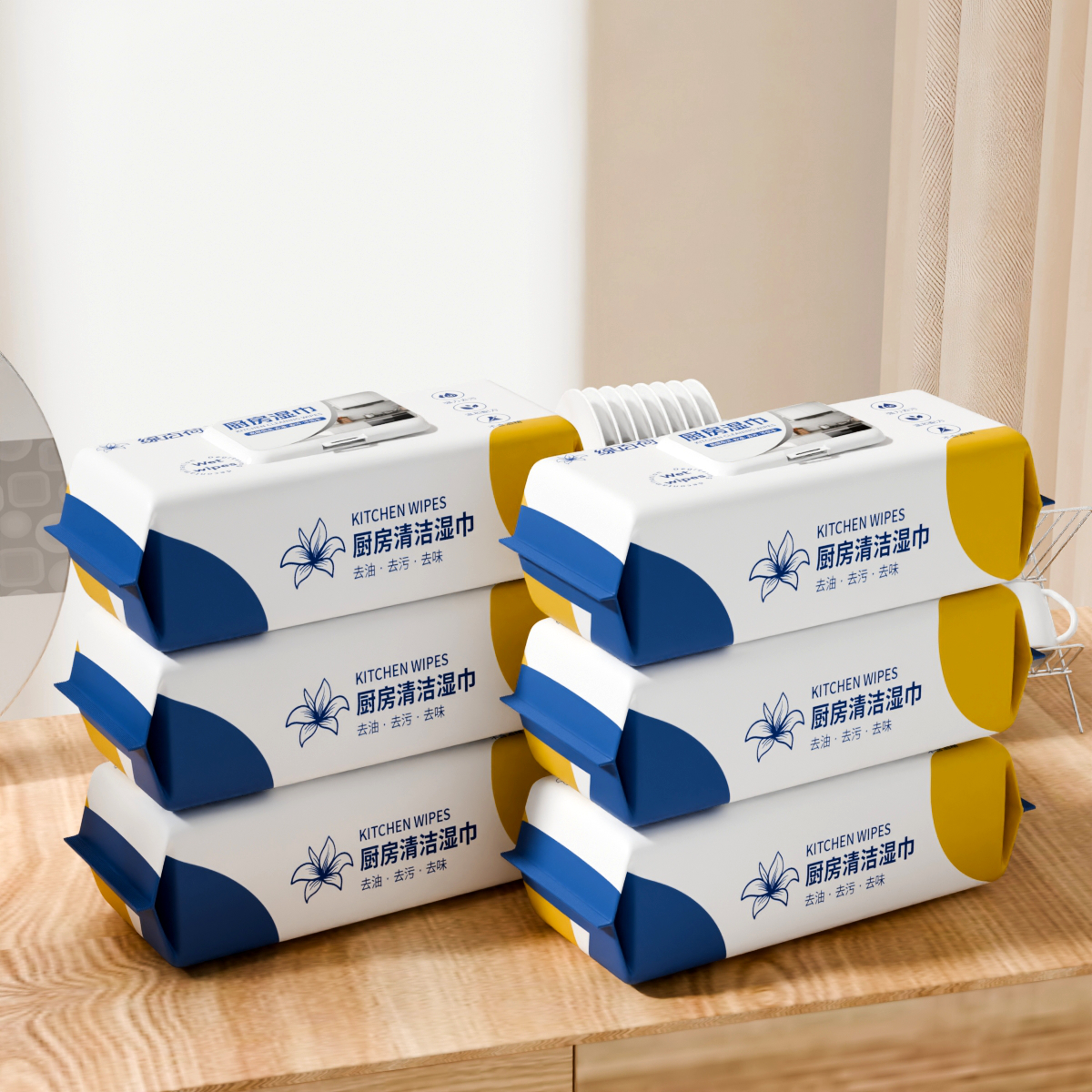 8绿百荷厨房添加椰油精华不伤手大包装专用湿巾