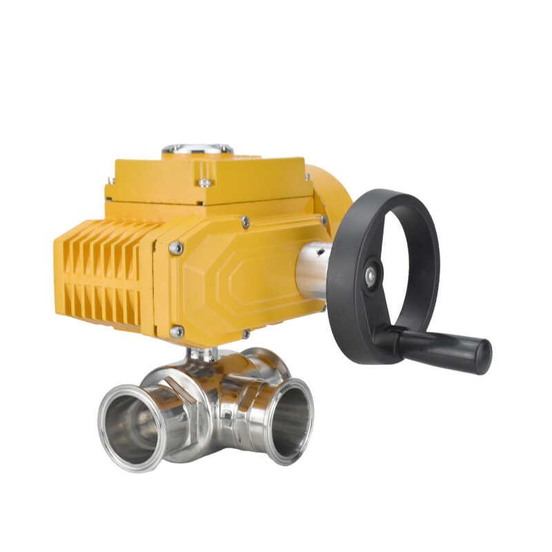 Q984/5F-16P食品卫生级304不锈钢卡盘卡箍式防爆电动快装三通球阀