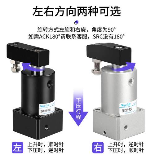 90度旋转气缸转角下压夹紧小型气动HSR/SRC/ACK25/32/40/50/63R/L