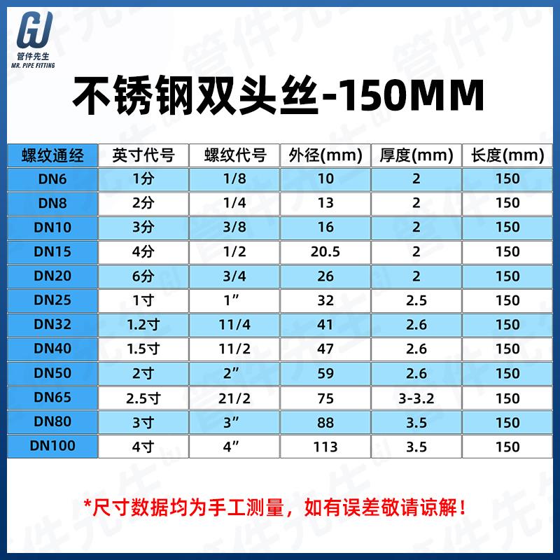 304不锈钢双头丝150mm加长延长圆管双头外丝水管外牙焊接头4分6分