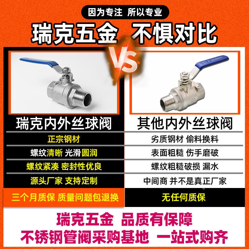 304不锈钢内外丝球阀二片式水管阀门开关外牙六分3/4分6分1寸DN15