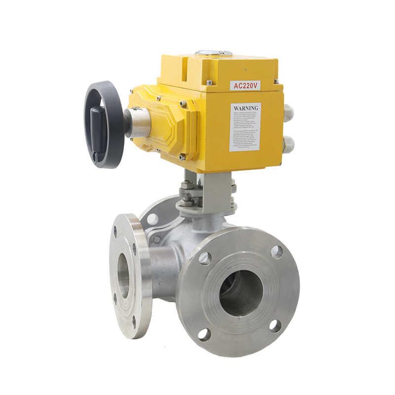 Q944/5F-16P高温蒸汽L/T型不锈钢电动三通法兰球阀调节转向换向阀