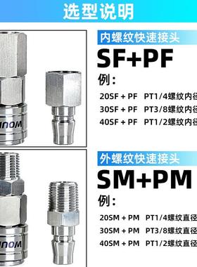 不锈钢C式自锁公头8mm/10mm/12mm气管PP20/PP30/PP40