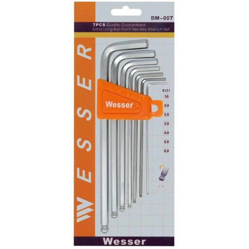 。WESSER威逊 套装六角匙 白色 加长 球圆头 1.5mm-6mm 7pc BM-00