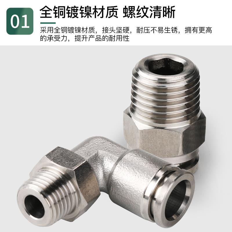 全铜镀镍快插气管接头PL/PC4/6/8-01-02m5螺纹快拧快插插头