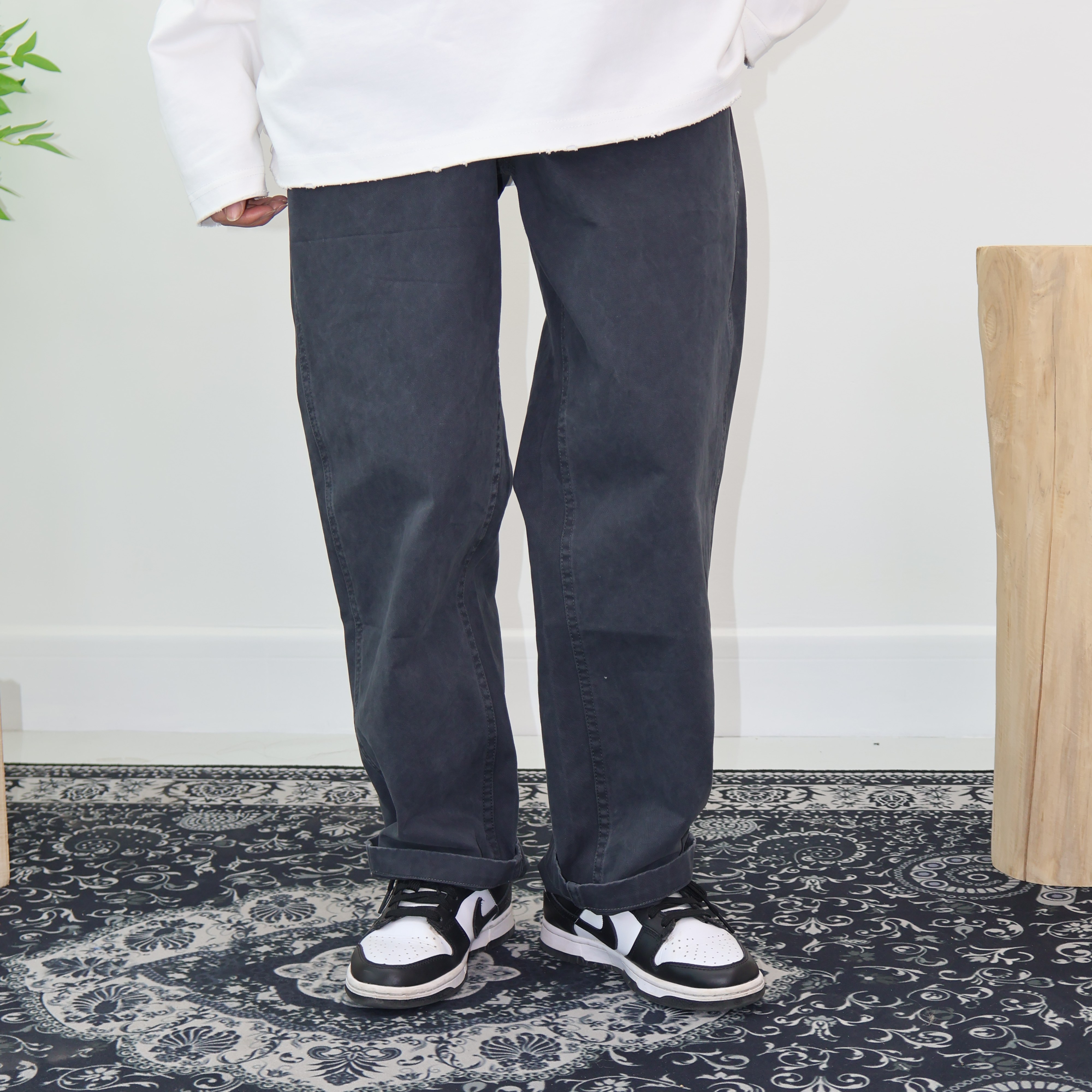 BLNK深灰色运动休闲裤男春秋季透气纯棉宽松直筒裤裤显高显瘦垂感