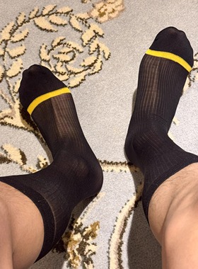 NEAT YEP男士丝袜黑色条纹金环正装袜金脚趾绅装商务袜