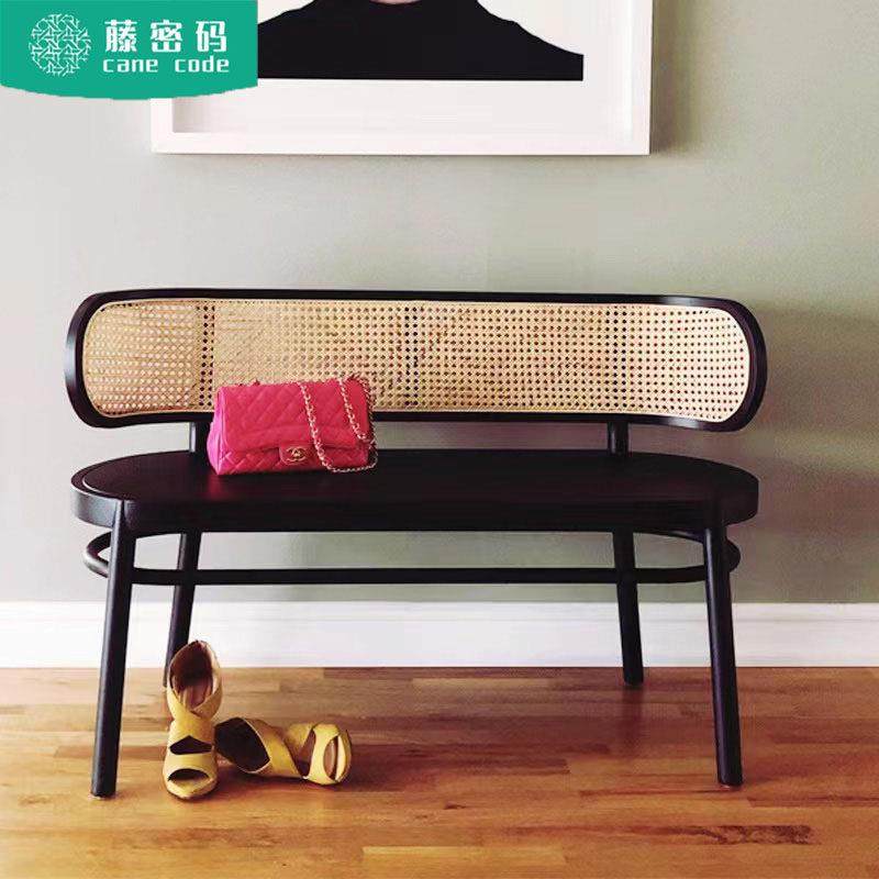 法式实木双人椅原木长条凳民宿阳台家用简约藤编沙发复古休闲餐椅,住宅家具,阳台椅,淘宝优惠券,粉丝福利购,淘宝优惠卷