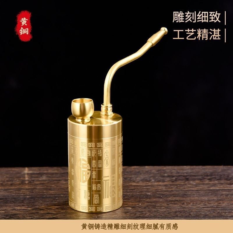 纯黄铜烟壶水烟筒烟斗老式复古精雕百福图烟斗烟嘴过滤四用水斗壶