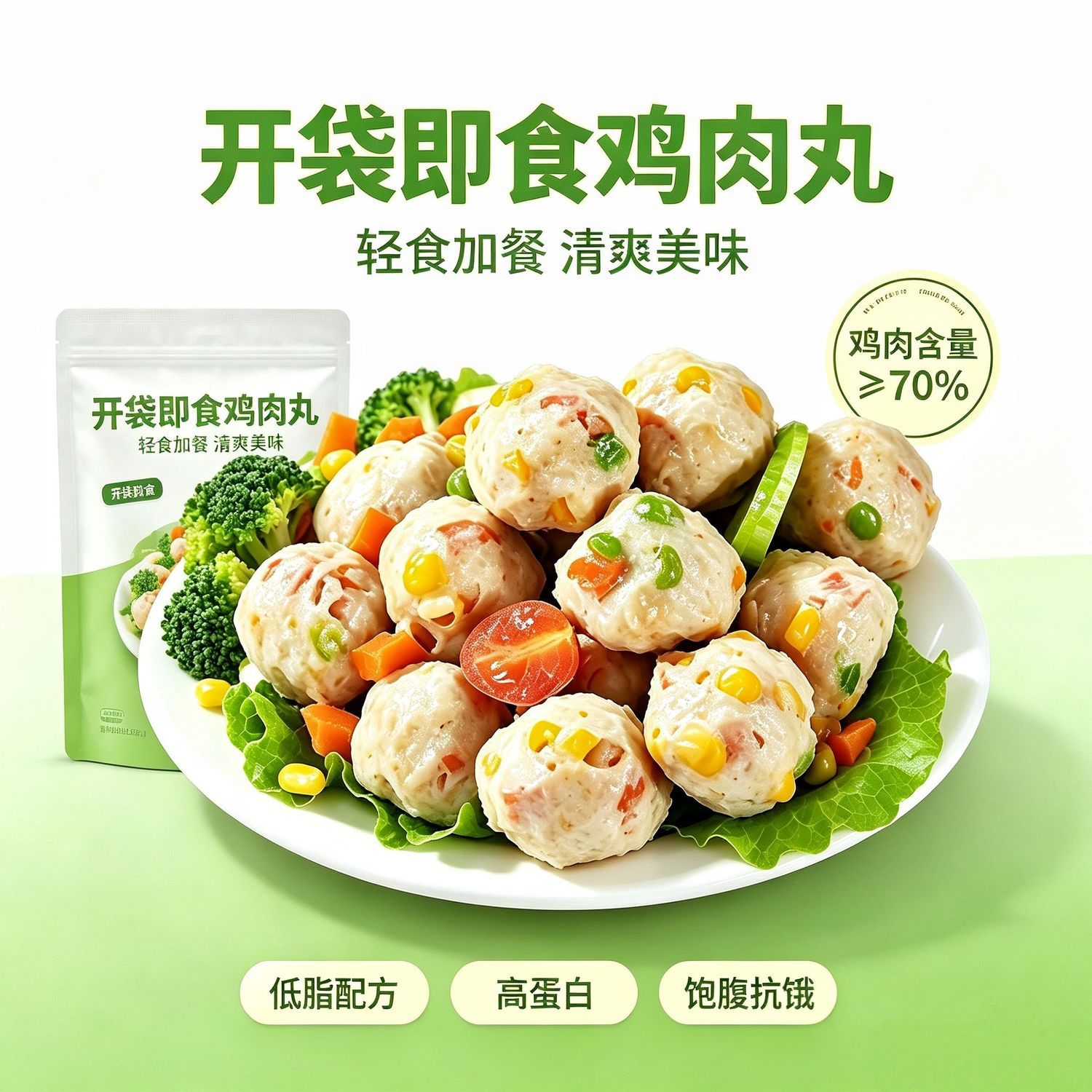 仲夏夜鸡胸肉丸低脂膳食蔬菜丸子鸡肉丸健身代餐即食高蛋白轻食餐