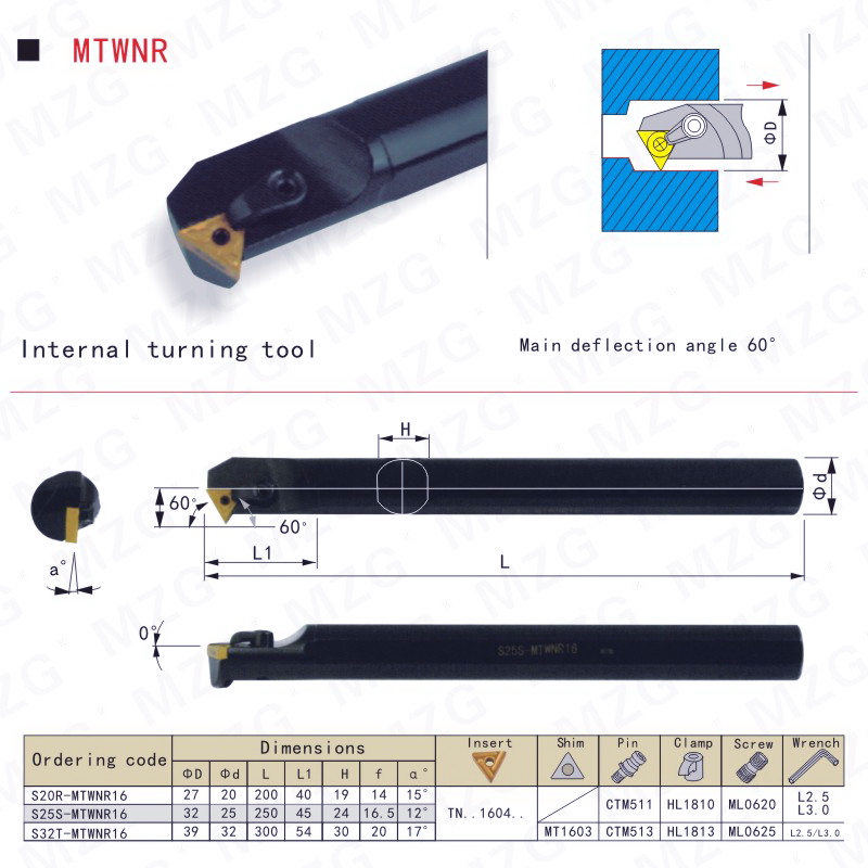 MZG装三角刀片60度螺纹车刀杆S16Q S20R S25S -MTWNR16 -MTWNL16