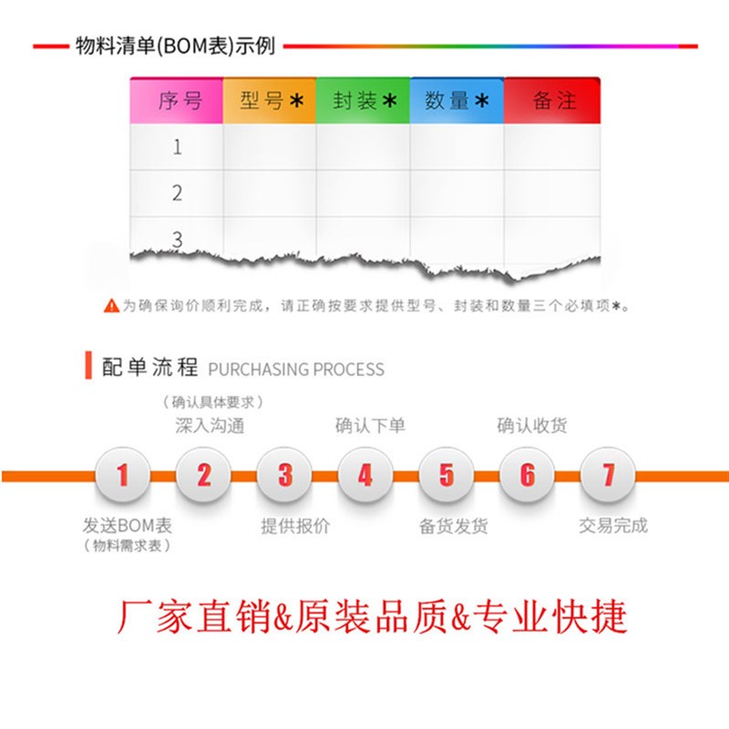 电子元器件配单 配套电子元件 BOM表报价 IC芯片电阻电容集成电路