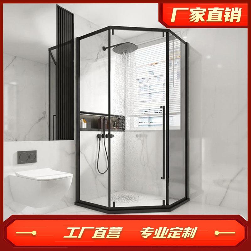 极简钻石型淋浴房隔断极窄玻璃内推拉侧移门式干湿分离淋浴间浴屏