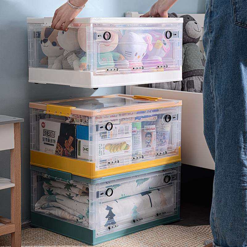 书箱收纳箱可折叠整理教室书籍家用带轮透明储物盒学生装书本