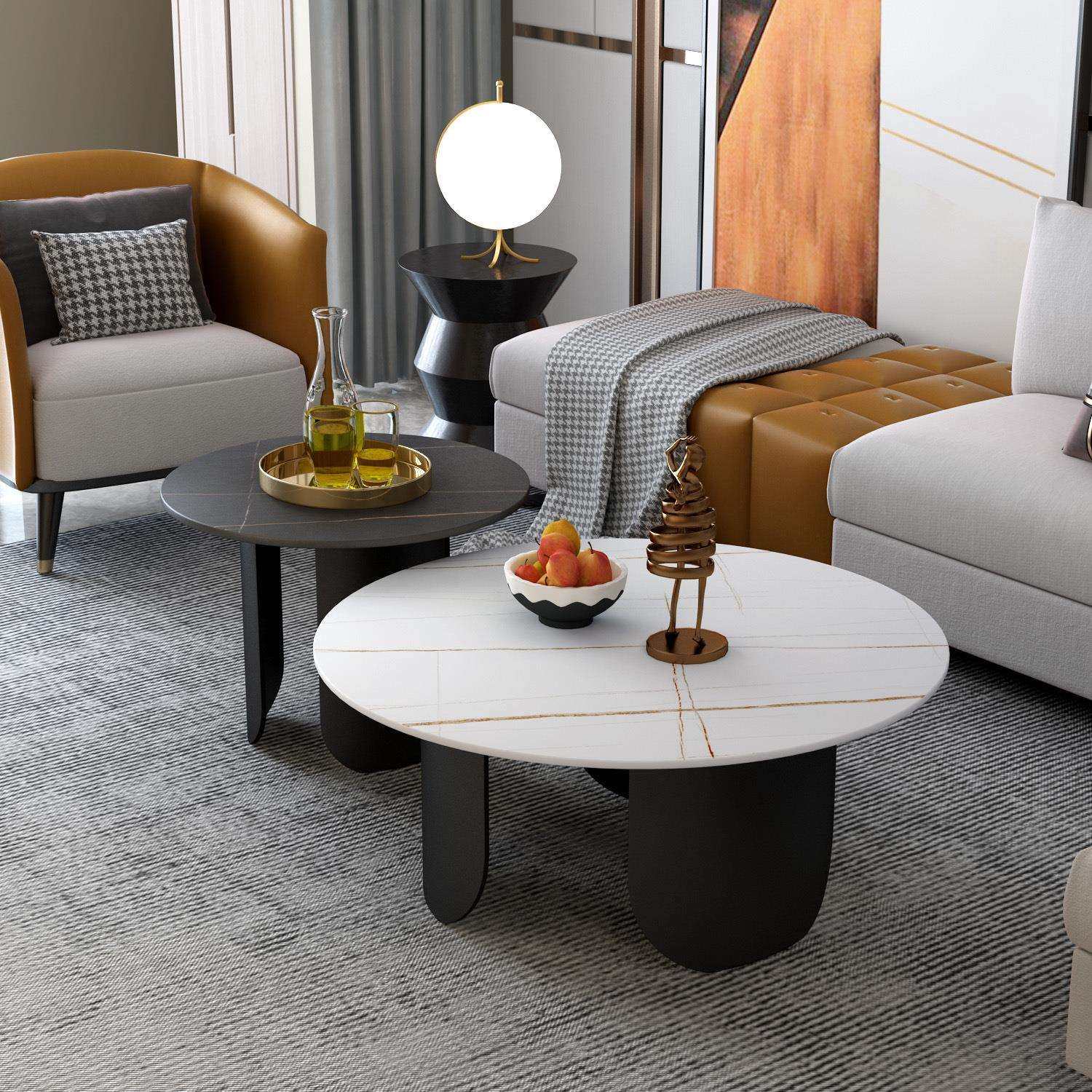 现代极简设计师款岩板茶几小户型家用高矮桌客厅铁艺圆形茶几组,收纳整理,烫衣板及配件,淘宝优惠券,粉丝福利购,淘宝优惠卷