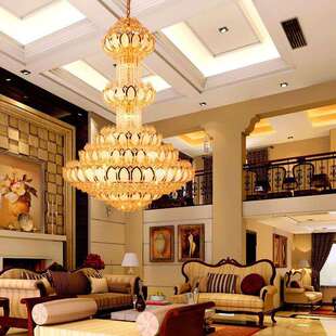 别墅水晶吊灯莲花客厅大吊灯现代简约复式楼梯灯长吊灯轻奢