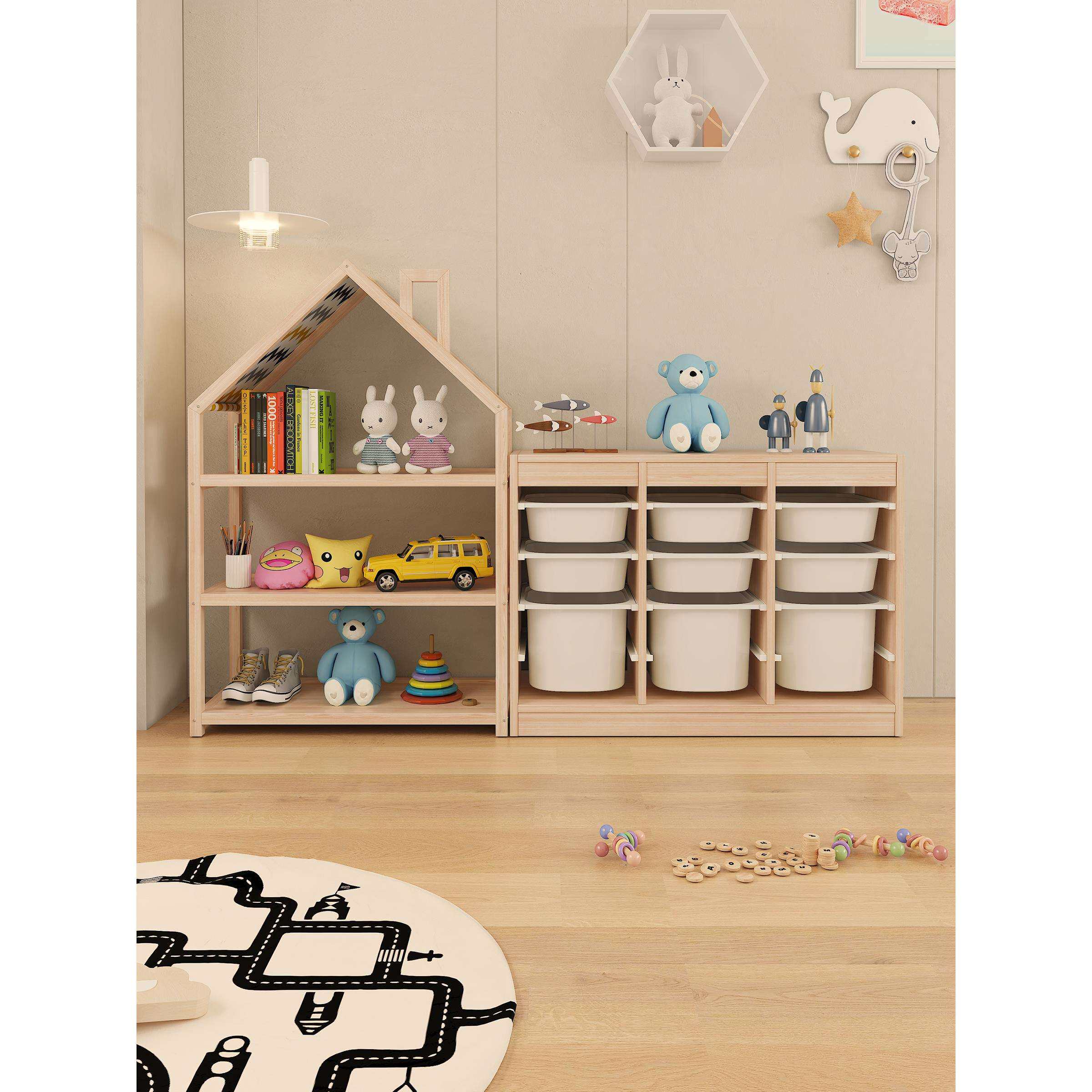 玩具收纳架绘本架宝宝置物架实木家用落地儿童书架收纳柜