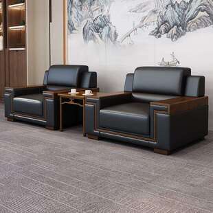 办公室接待沙发新中式商务会客洽谈区简约现代茶几组合单人会议厅