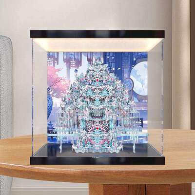 适用拼酷粉黛花轿展示盒二十二凤冠粉冠粉黛凤冠收纳盒发光防尘罩