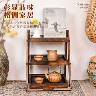 折叠三层置物架桌面浴室卫生间厨房台面木质收纳家用多功能实木架